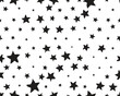 Seamless pattern with black stars random size on a white background