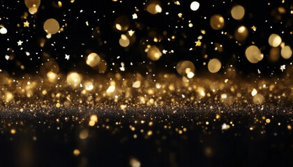 Canvas Print - glowing background  overlay confetti Golden magic background dust effect light  particles Christmas photo  black shining gold texture glistering design blur