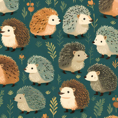 Wall Mural - Seamless pattern with cute hedgehogs. Vector illustration.