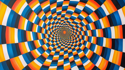 abstract retro psychedelic optical illusion, checker optical illusion game of motion colorful square