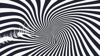 Poster - Abstract retro psychedelic optical illusion background with zebra stripes, optical illusion of volume black and white lines , hypnotic effect 