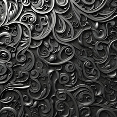 Sticker - 3d render of abstract black background with swirls and ornaments