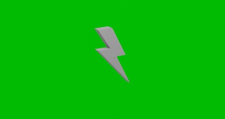 Poster - Animation of rotation of a white lightning symbol with shadow. Simple and complex rotation. Seamless looped 4k animation on green chroma key background