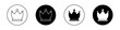 Crown icon set. heritage king crown vector symbol. vip, royal or royalty sign in black filled and outlined style.