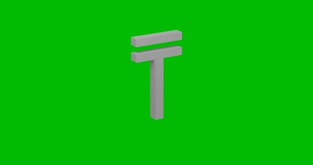 Poster - Animation of rotation of a white tenge symbol with shadow. Simple and complex rotation. Seamless looped 4k animation on green chroma key background