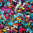 Graffiti urban seamless pattern. Colorful vector illustration in graffiti style