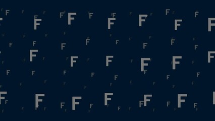 Poster - Capital letter F symbols float horizontally from left to right. Parallax fly effect. Floating symbols are located randomly. Seamless looped 4k animation on dark blue background