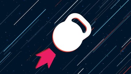 Poster - Sports weight symbol flies through the universe on a jet propulsion. The symbol in the center is shaking due to high speed. Seamless looped 4k animation on dark blue background with stars