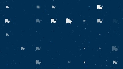 Poster - Template animation of evenly spaced rhinoceros head symbols of different sizes and opacity. Animation of transparency and size. Seamless looped 4k animation on dark blue background with stars