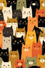 Wall Mural - Seamless pattern with cats. Vector illustration in cartoon style.