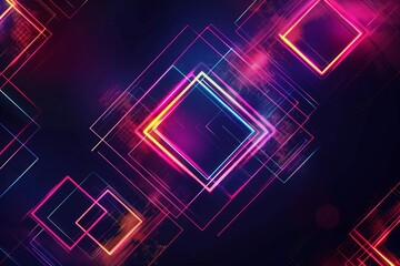 Wall Mural - abstract neon squares on dark background futuristic geometric pattern design illustration