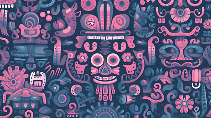 Wall Mural - Seamless pattern with cute hand drawn monsters. Vector illustration.