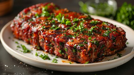 Poster - Meatloaf on a white plate dark background