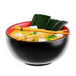 Miso Soup 3D Render. Cute Japanese food icon. 3D illustration.