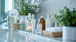 Elegant array of beauty and wellness products on bathroom counter