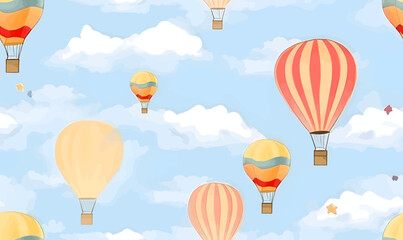  Seamless pattern with hot air balloons in the sky. Vector illustration.