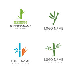 Wall Mural - Bamboo logo with green leaf vector icon template