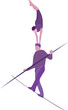 Silhouette of ropewalker on rope. Circus artists on a white background