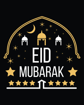Eid T-Shirt Design Vector File , Typography T-Shirt Design, Simple Eid Mubarak T shirt design, Islamic T-shirt design, Template for background, banner, card, poster, t-shirt with text inscription.