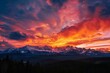 breathtaking sunset over majestic mountains vibrant orange and pink hues painting the sky