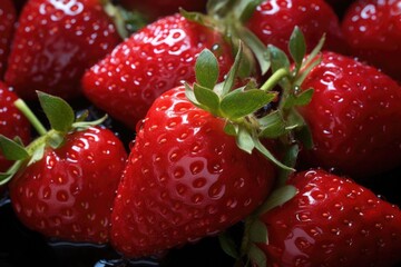 Closeup Shot of delicious fresh red strawberries, generative IA