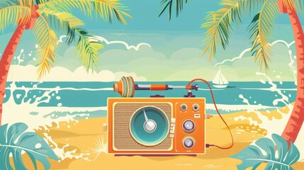 Beach radio clipart playing summer tunes.