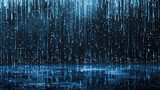 Fototapeta  - Abstract digital image of blue vertical lines on a dark background with bright spots suggesting digital rain