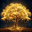 A golden tree with falling golden coins.
