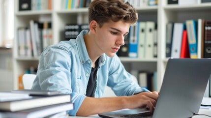 Canvas Print - Young Man Studying with Laptop