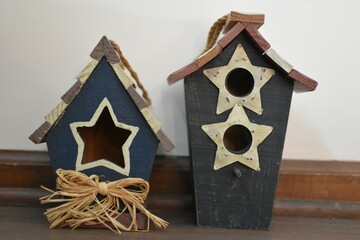 Wall Mural - Wooden Birdhouses with a White Background