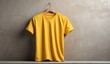 blank yellow tshirt on plain concrete wall background mockup from Generative AI