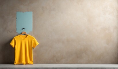 Wall Mural - blank yellow tshirt on plain concrete wall background mockup from Generative AI