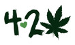 Numbers with heart and cannabis leaf in brushstrokes for 4 20, Vector Illustration