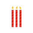 Striped candles for birthday cake or pie vector illustration. Holiday candles with burning flames in night, candlelight on wicks
