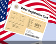Here is a mock, generic state issued voter registration card..This is about voters and elections and is a 3-d illustration.