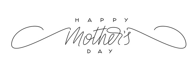 Poster - Happy Mother's Day Handwritten Calligraphy Black and White. Elegant Design Element for Greeting Card. Festive Vector Hand Lettering.