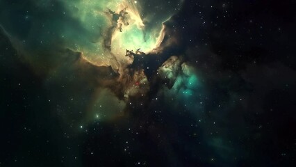 Wall Mural - green golden deep space galaxy nebula. cinematic celestial background depicting astrology and space 