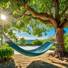 Poster - hammock between trees and sun