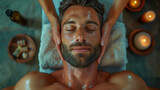 Close up handsome man face with mask facial in spa relaxation massage