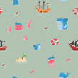 Cute Pirate elements Seamless Pattern. Cartoon items Pirate and objects. background. Vector illustration