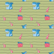 Cute shark and kraken Seamless Pattern. Cartoon sea animals and fish background. Vector illustration
