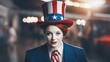 White Woman with Red Hair Dressed as Uncle Sam for the 4th of July