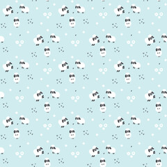 Wall Mural - Cute Sheep Seamless Pattern, Cartoon Background vector Illustration