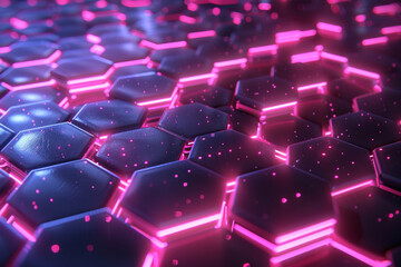 Wall Mural - A digital background of futuristic neon hexagons, symbolizing advanced technology networks 