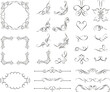 Vintage ornamental and page decoration calligraphic designs, vector vinyl ready. Frames, borders, corners, dividers, rule lines, headers, filigrees, wedding invitation swirls, butterflies, heart shape