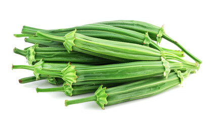 Wall Mural - pile of green okra isolated on white background