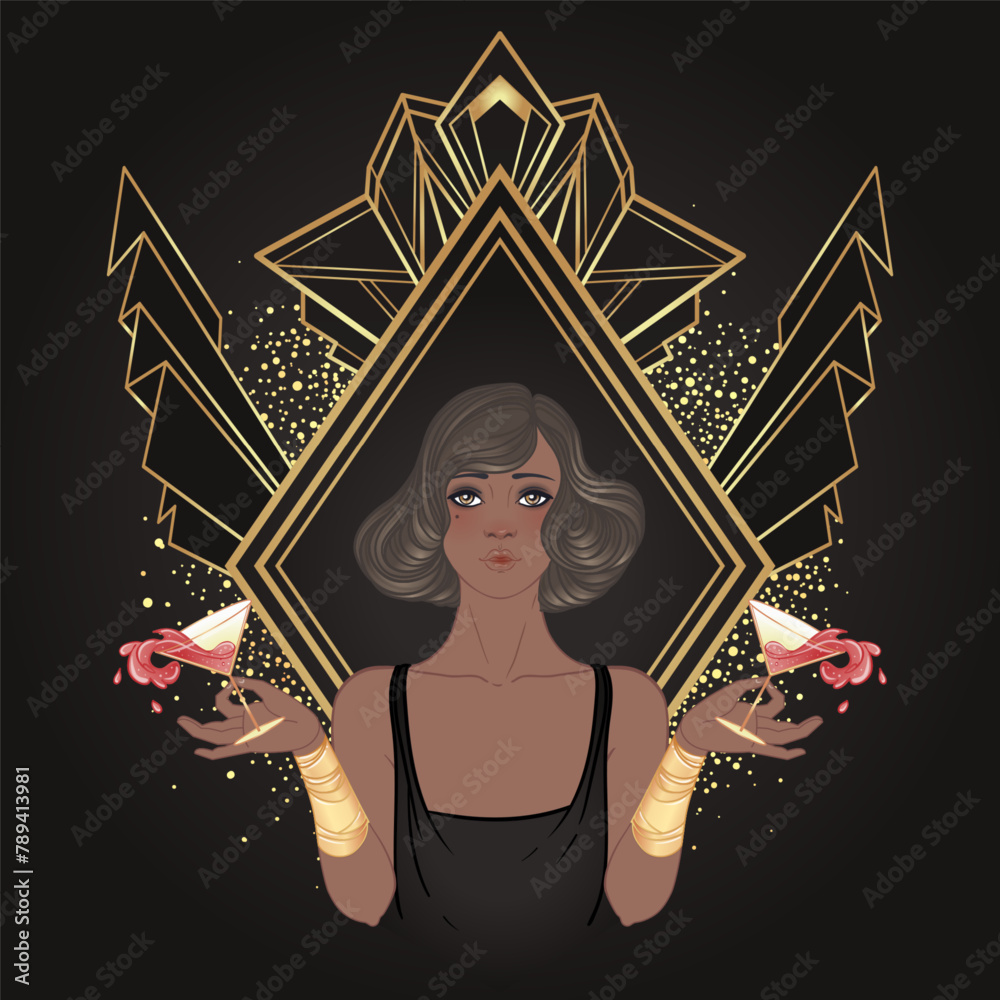 Retro fashion, glamour girl of twenties. African American woman. Vector ...
