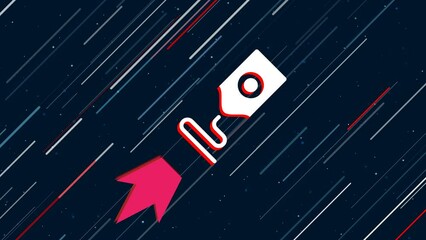 Poster - 3D printer symbol flies through the universe on a jet propulsion. The symbol in the center is shaking due to high speed. Seamless looped 4k animation on dark blue background with stars