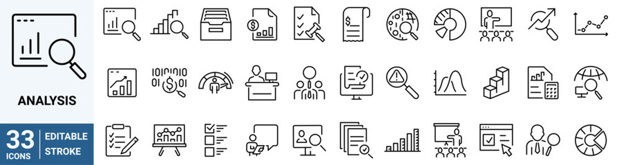 Wall Mural - Analysis line web icons. infographic, analytics. Editable stroke. Vector illustration.