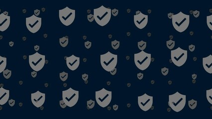Poster - Protection mark symbols float horizontally from left to right. Parallax fly effect. Floating symbols are located randomly. Seamless looped 4k animation on dark blue background
